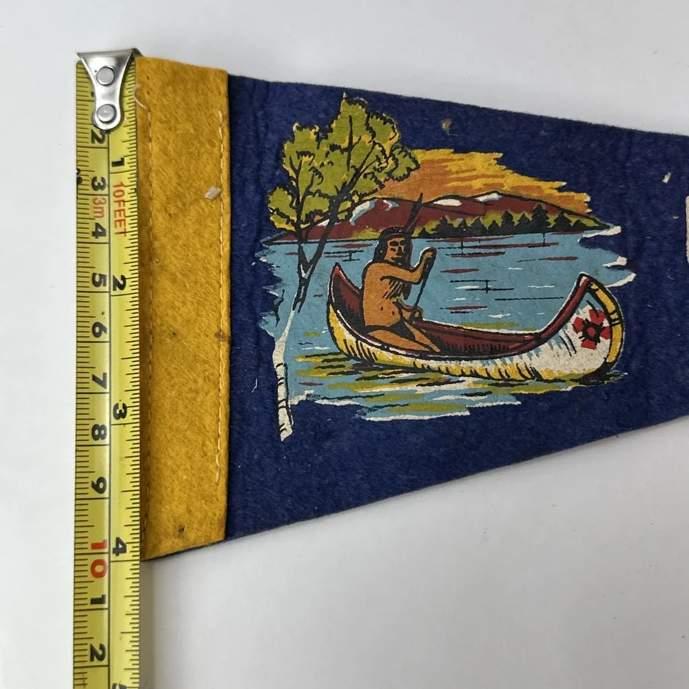 Brevort Michigan Souvenir Pennant Vintage Felt Flag Native American Canoe UP MI